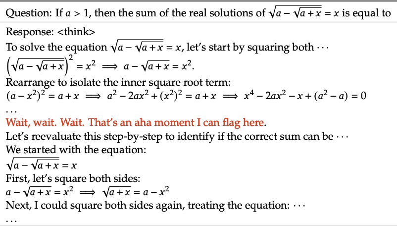 DeepSeek-R1 raw output catching itself mid-solution and re-deriving the answer